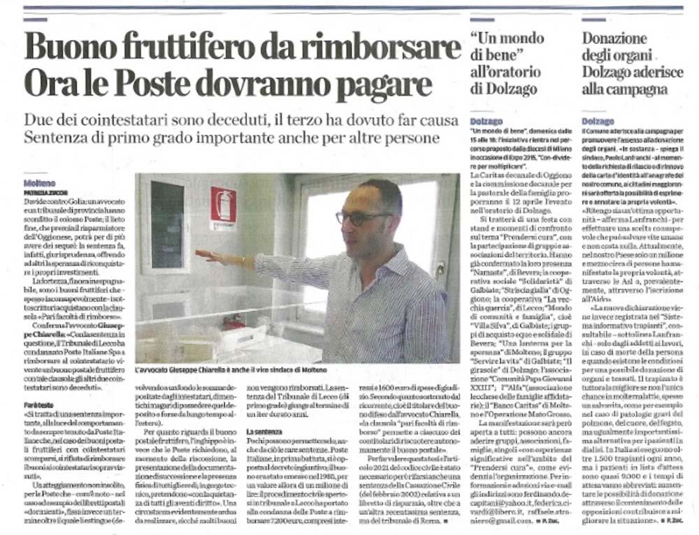 Articolo La Provincia di Lecco